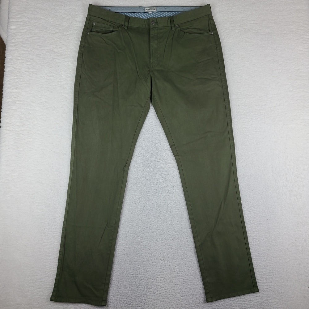 Peter Millar Pants Mens 38x34 Olive Green Solid Ultimate Sateen Trouser mf23b39